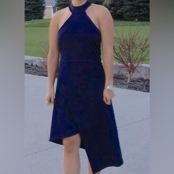 ASOS asymmetrical high neck dress Navy US6 - Picture 1 of 4
